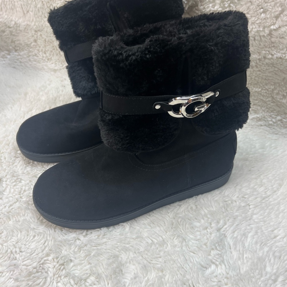 G by Guess Aussie Black Faux Fur Pull On Cold Weather Ankle Boots Size 10M